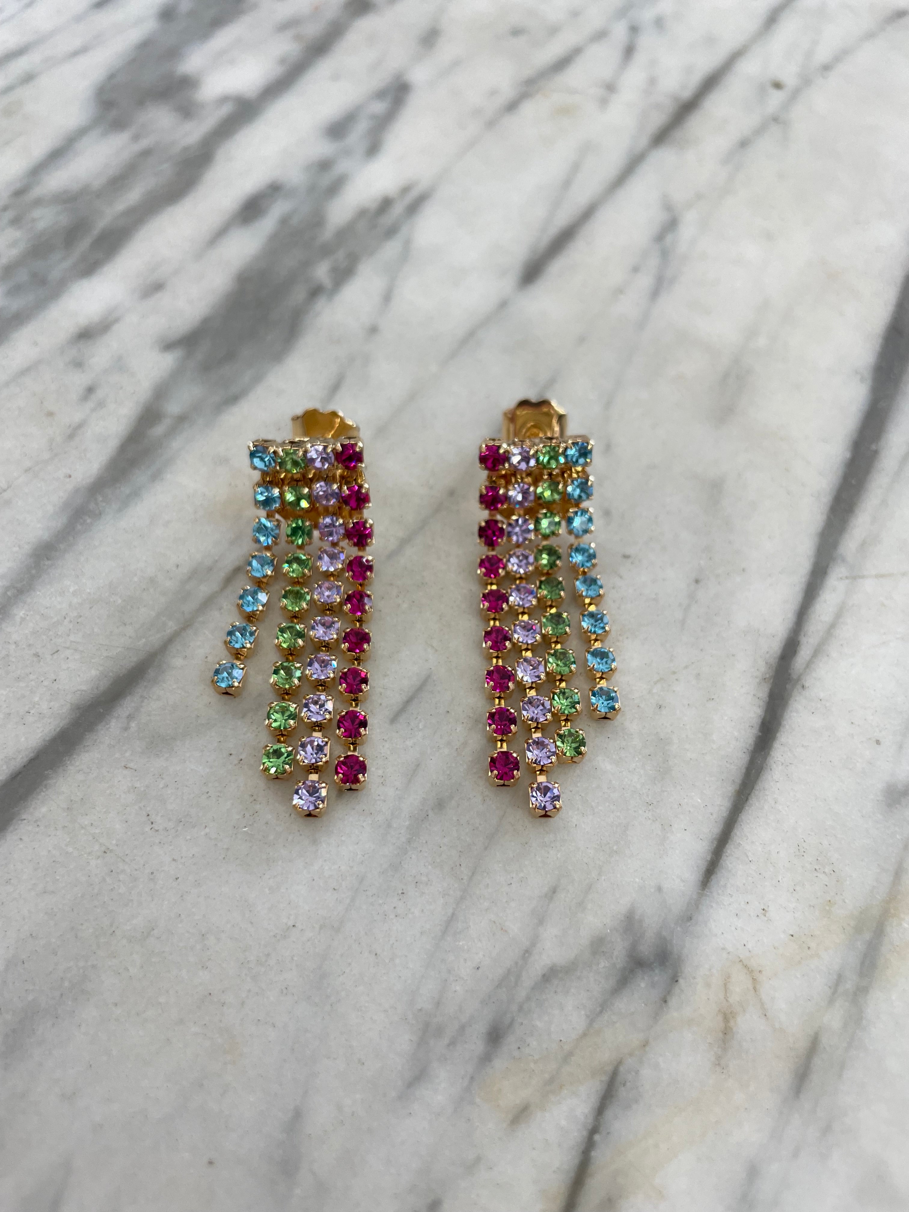 Orecchini Cascata Strass Multicolor