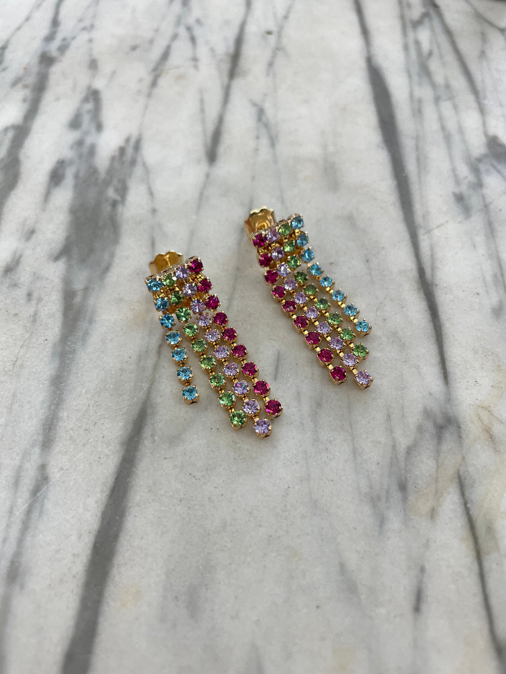 Orecchini Cascata Strass Multicolor