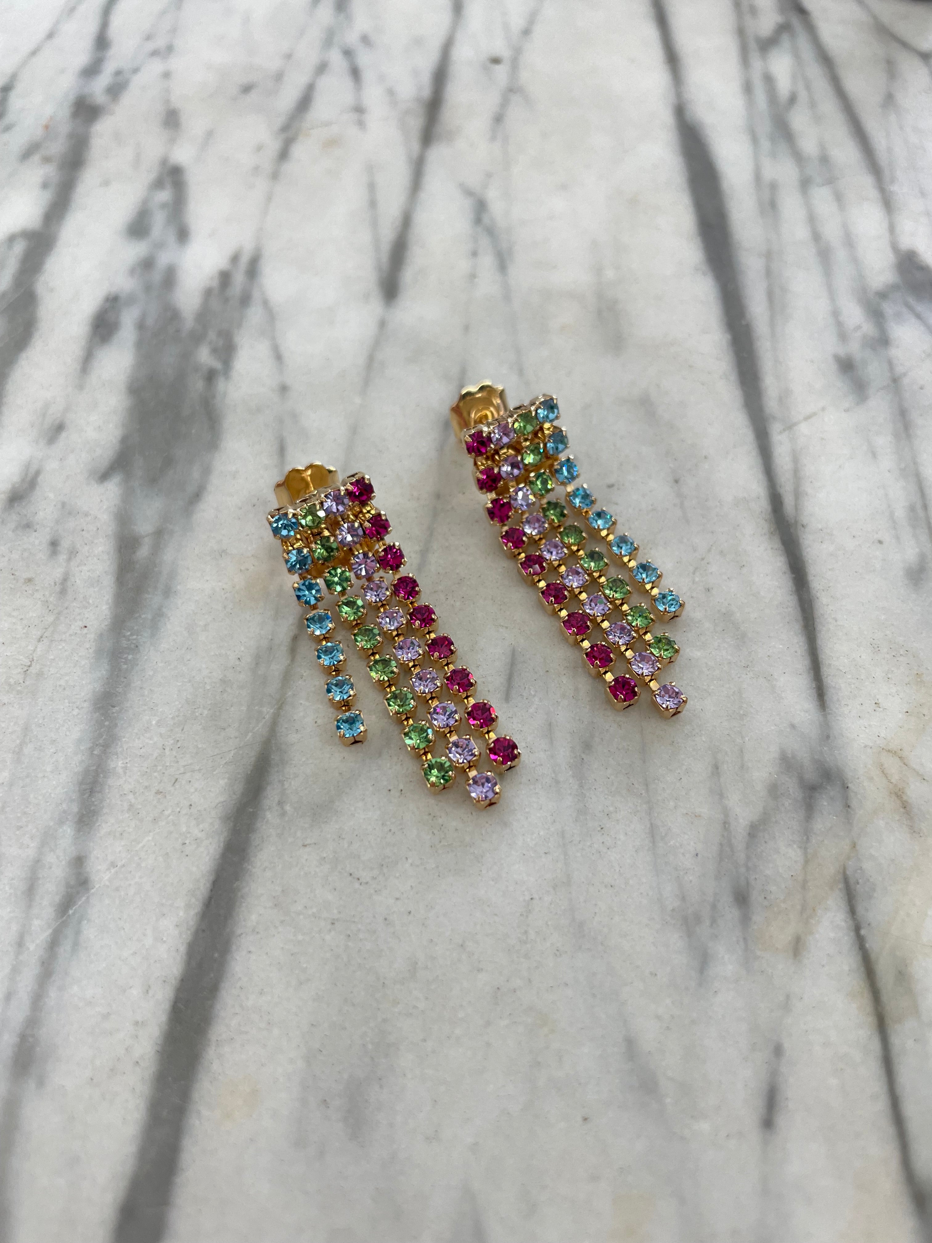 Orecchini Cascata Strass Multicolor