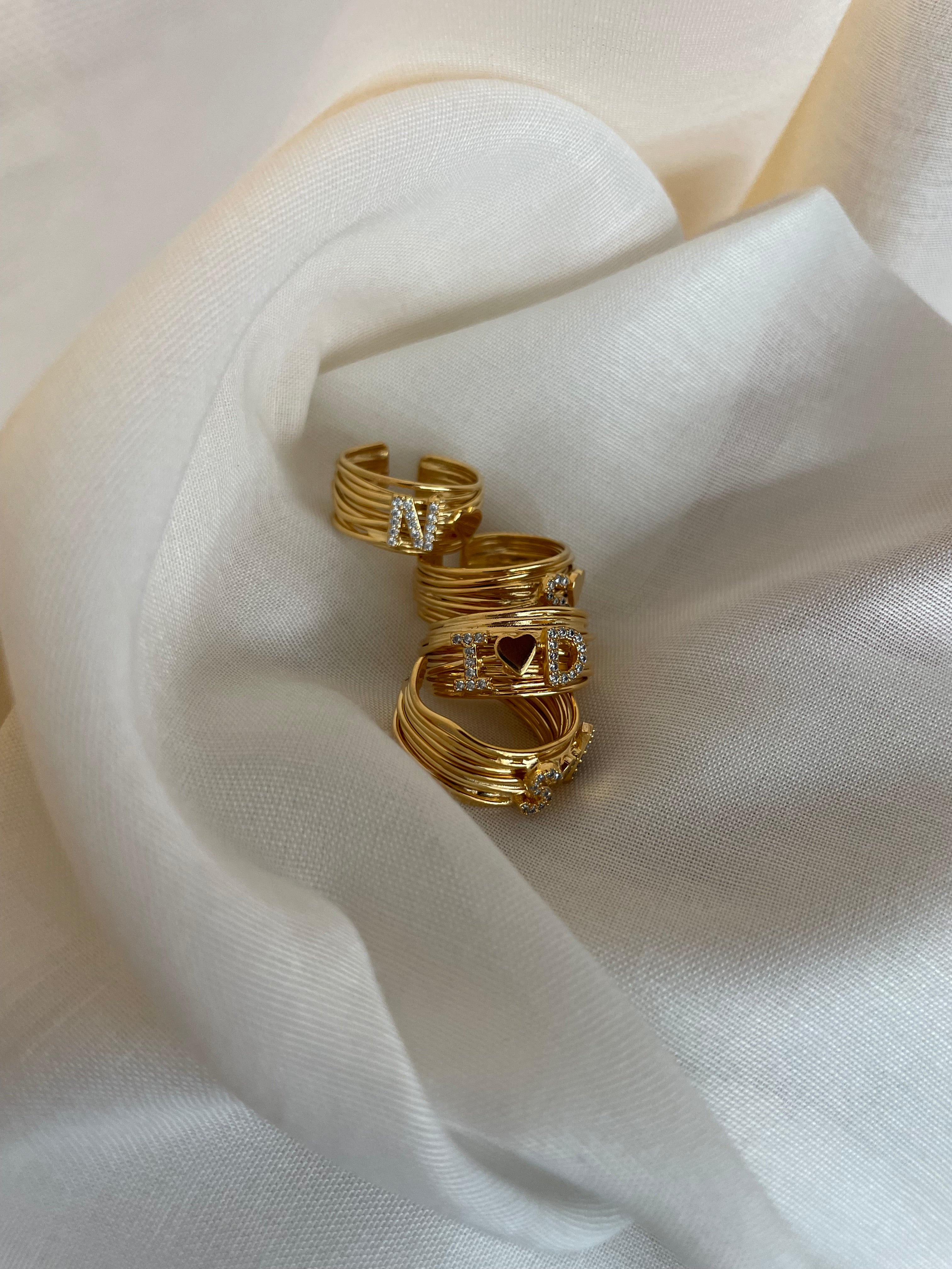 Anello Filo della Vita Lettere e Mini Heart
