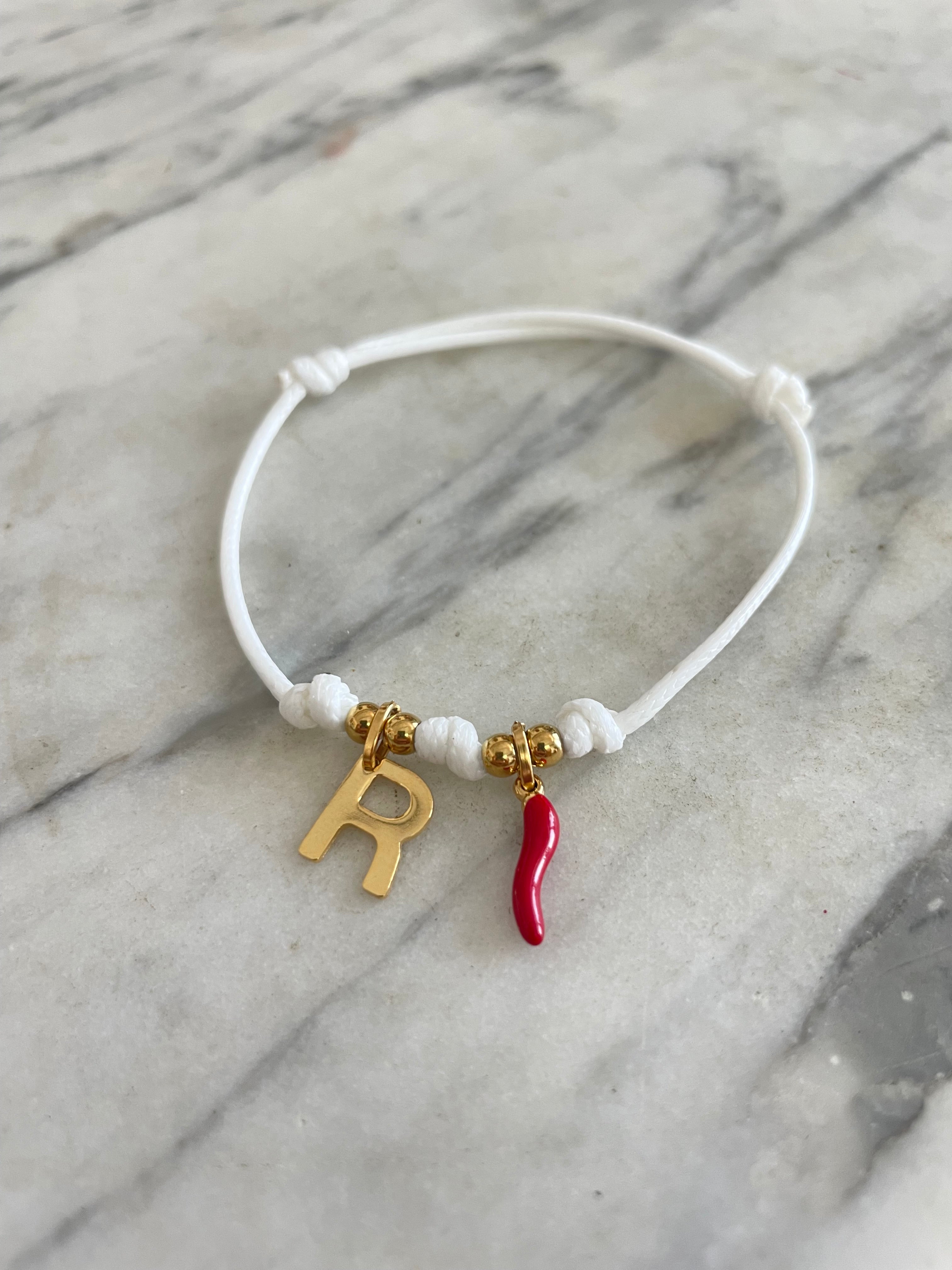 Bracciale Cordino Iniziale e Ciondolo