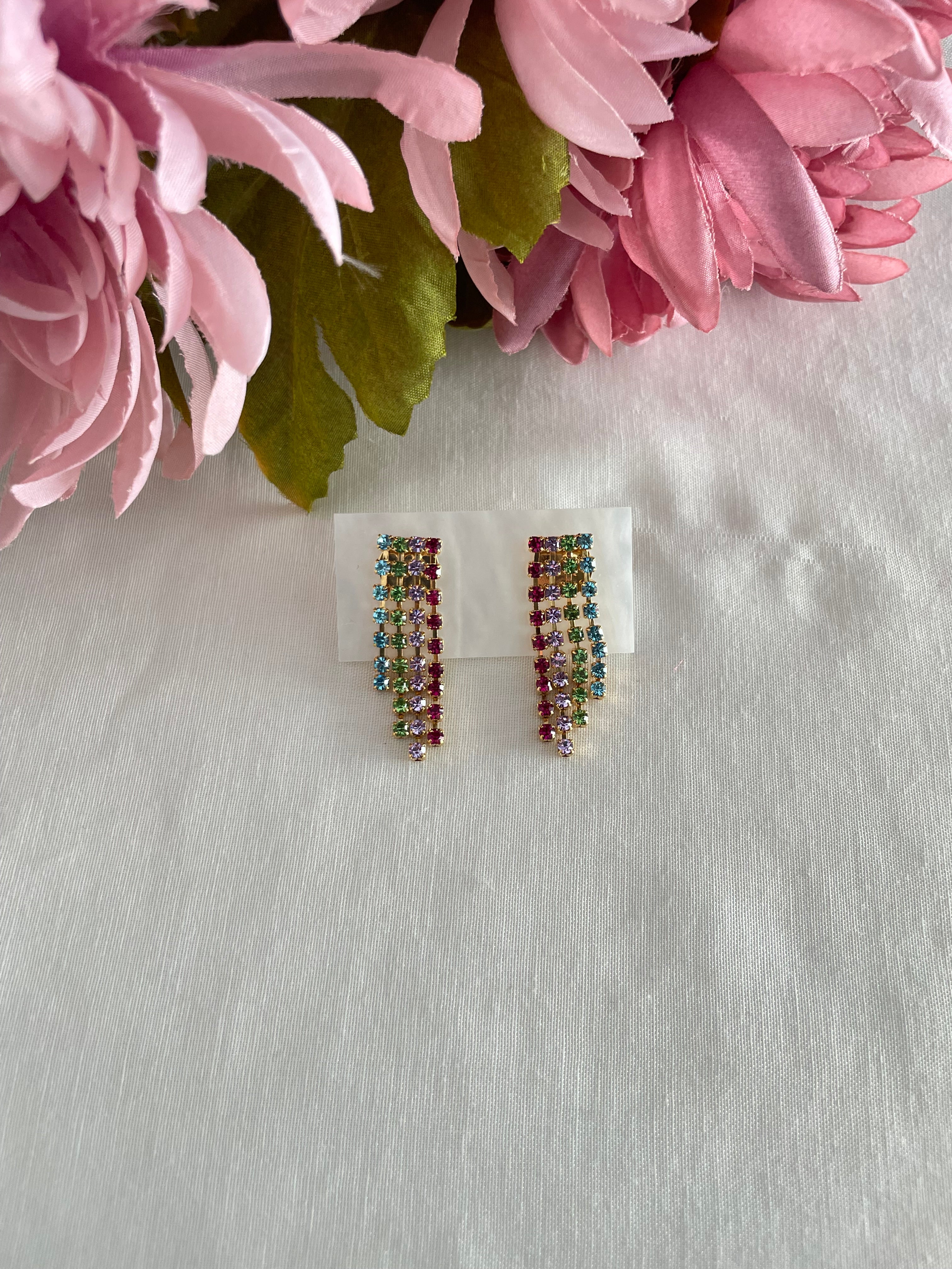 Orecchini Cascata Strass Multicolor