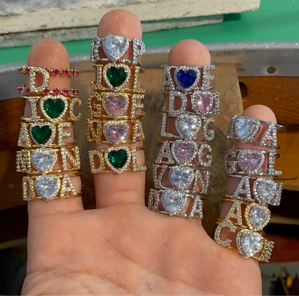 Two Letter Heart Ring