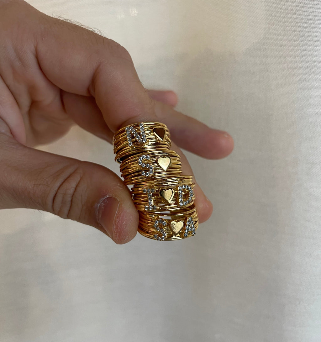 Anello Filo della Vita Lettere e Mini Heart